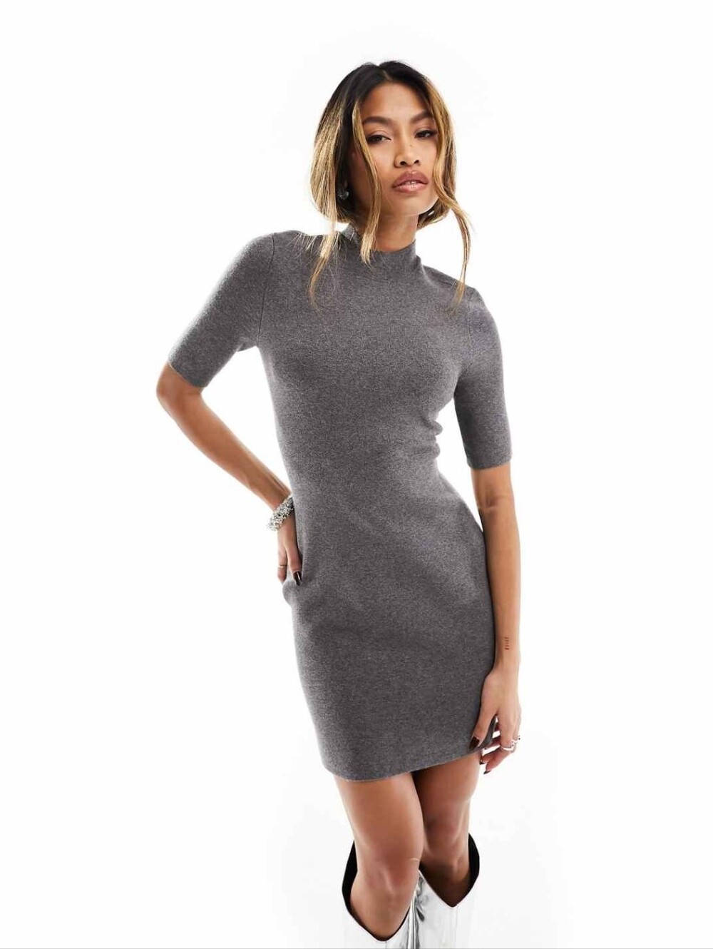 Abercrombie And Fitch Mock Neck Gray Mini Sweater Dress Sz L